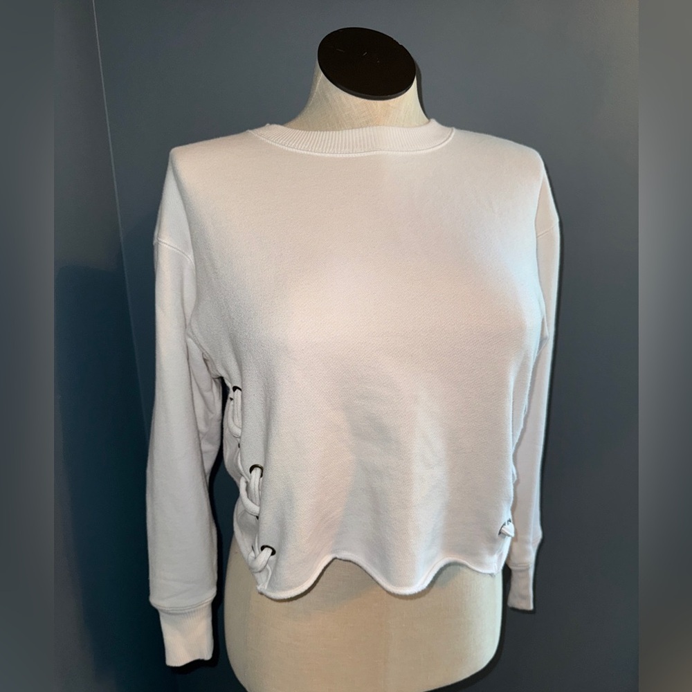 Aerie White Lace-Up Crop Style Sweatshirt
